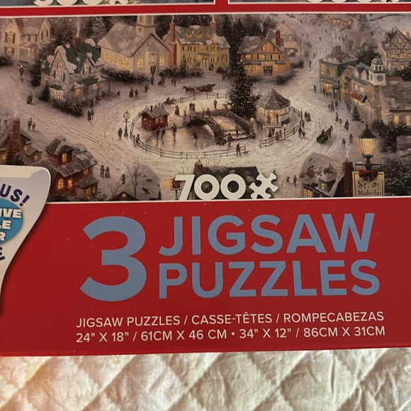 New!! Ceaco Thomas Kinkade Holiday Three Interlocking Jigsaw Puzzles - Picture 4 of 7